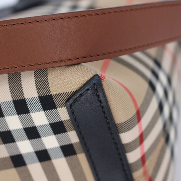 Burberry Society Check Leather Canvas Tote Large Hand Bag Nova Check Patchwork - Picture 8 of 12